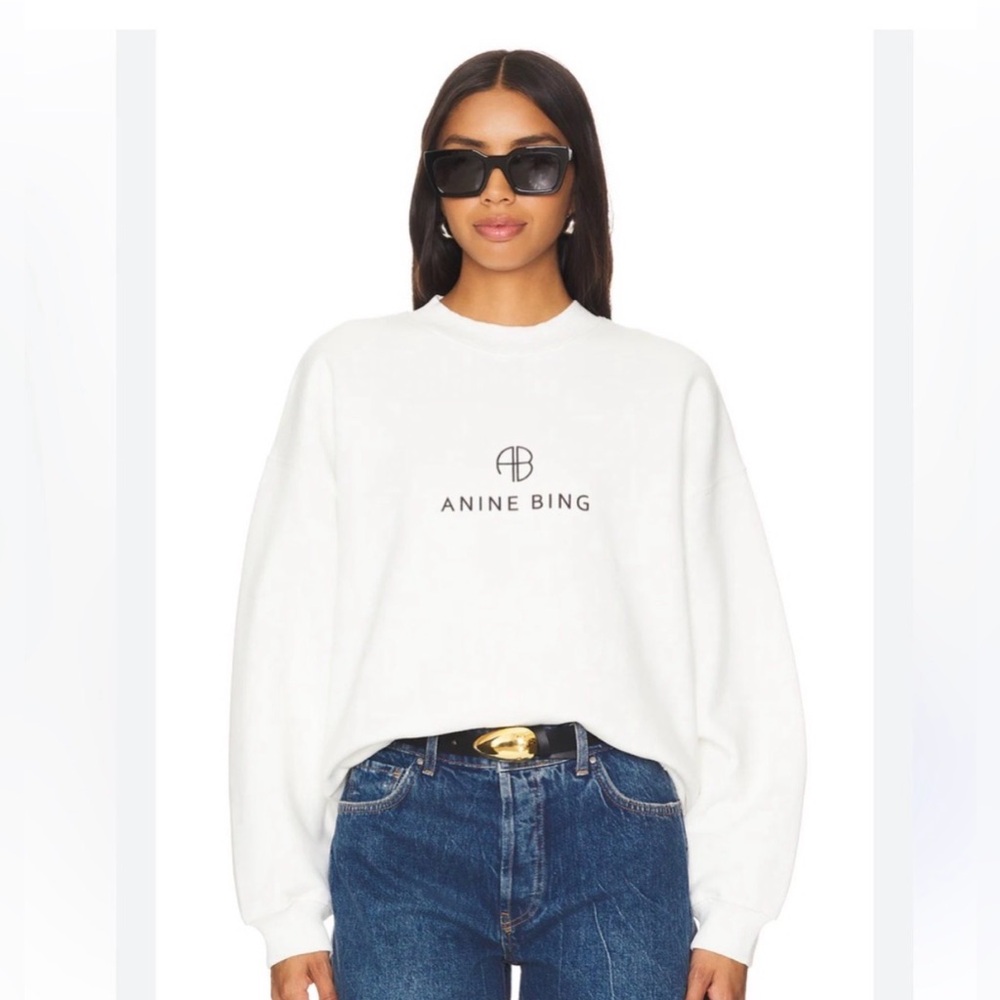Anine Bing Jaci AB Logo Sweatshirt White Size S